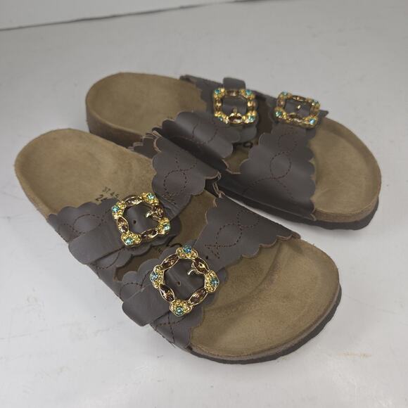 Betula Birkenstock Goldish Women 6.5 Gold Leather Sandals Lagenlook Cottagecore - Picture 3 of 7
